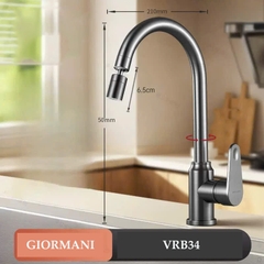 Vòi rửa bát, rửa chén GIORMANI nóng lạnh cao cấp đầu xoay 360 độ tiện dụng VRB34 kèm đôi dây cấp inox