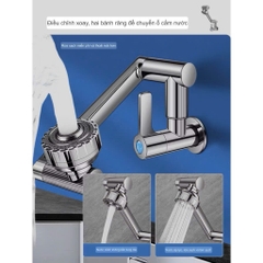 Vòi rửa bát, rửa chén lạnh cắm tường cần xoay khớp nối ổ bi 360 độ GIORMANI VRB911