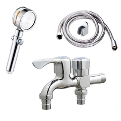 Vòi nước đôi cho máy giặt, Bộ củ sen tắm lạnh GIORMANI kết hợp bát sen tăng áp cánh quạt SL01-VHS13 kèm dây và đế cài