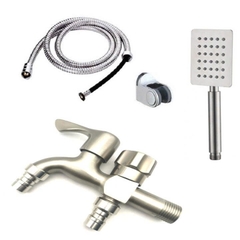 Vòi nước đôi cho máy giặt, Bộ củ sen tắm lạnh GIORMANI inox kết hợp bát sen vuông inox SL02-VHS10 kèm dây và đế cài