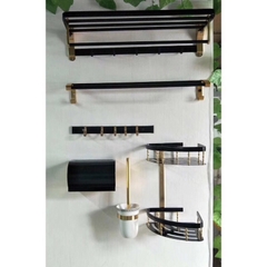 Bộ phụ kiện nhà tắm kệ đồ, móc treo 6 thiết kế vàng đen cao cấp, sang trọng GIORMANI KNT06