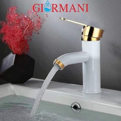 Vòi lavabo, vòi rửa mặt GIORMANI nóng lạnh vàng trắng cao cấp SNL51 kèm đôi dây cấp inox