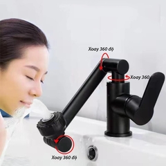 Vòi lavabo, vòi rửa mặt GIORMANI nóng lạnh cần xoay 360 độ  mạ đen SNL50 kèm đôi dây cấp inox