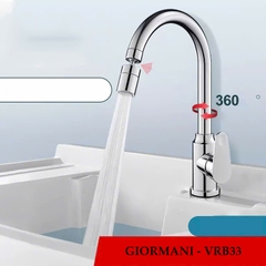Vòi rửa chén, rửa bát GIORMANI nóng lạnh hợp kim đồng mạ crom đầu xoay 360 tiện dụng VRB33 kèm đôi dây cấp nước inox