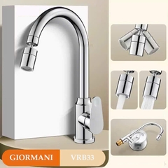 Vòi rửa chén, rửa bát GIORMANI nóng lạnh hợp kim đồng mạ crom đầu xoay 360 tiện dụng VRB33 kèm đôi dây cấp nước inox