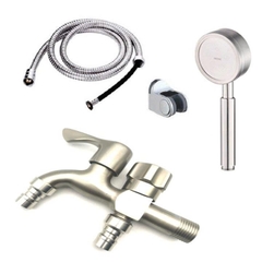 Vòi nước đôi cho máy giặt, Bộ củ sen tắm lạnh inox kết hợp bát sen tăng áp inox SL02-VHS06 kèm dây và đế cài