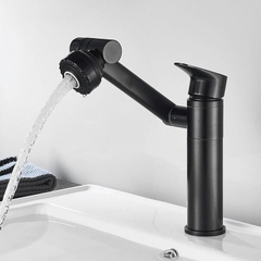 Vòi rửa mặt, vòi Lavabo nóng lạnh cao cấp mạ đen cần xoay 360 hai chế độ nước GIORMANI SNL66 kèm đôi dây cấp inox