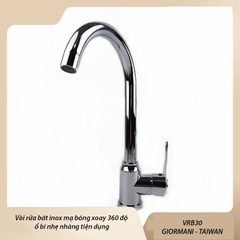 Vòi rửa bát, rửa chén nóng lạnh inox 304 mạ crom bóng cao cấp GIORMANI VRB30 kèm dây cấp nước inox