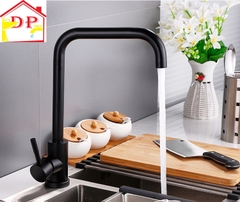 Vòi rửa bát, rửa chén nóng lạnh cần vuông inox mạ đen GIORMANI VRB24 kèm dây cấp nước inox