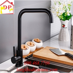 Vòi rửa bát, rửa chén nóng lạnh cần vuông inox mạ đen GIORMANI VRB24 kèm dây cấp nước inox