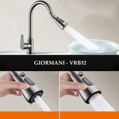 Vòi rửa bát, rửa chén nóng lạnh mạ tintan đầu vòi xoay 360 hai chế độ nước tiện dụng VRB32 kèm đôi dây cấp nước inox