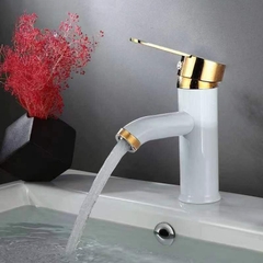 Vòi lavabo, vòi rửa mặt GIORMANI nóng lạnh vàng trắng cao cấp SNL51 kèm đôi dây cấp inox