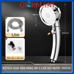 Bộ vòi hoa sen tăng áp chỉnh chế độ nước có nút tắt mở tiện dụng GIORMANI VHS16