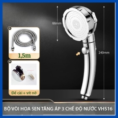 Bộ vòi hoa sen tăng áp chỉnh chế độ nước có nút tắt mở tiện dụng GIORMANI VHS16