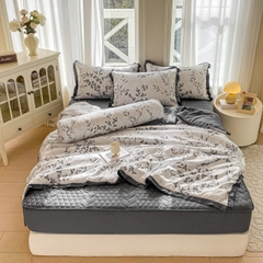 Bộ Chăn Ga Cotton Đũi Hàn Quốc 5 Món Chần Bông (BST 1)