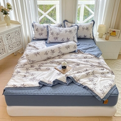 Bộ Chăn Ga Cotton Đũi Hàn Quốc 5 Món Chần Bông (BST 2)