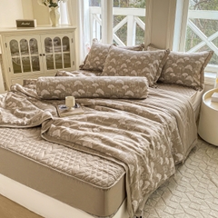 Bộ Chăn Ga Cotton Đũi Hàn Quốc 5 Món Chần Bông (BST 2)