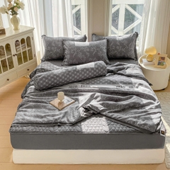 Bộ Chăn Ga Cotton Đũi Hàn Quốc 5 Món Chần Bông (BST 1)