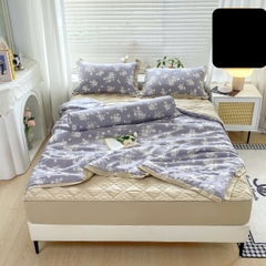 Bộ Chăn Ga Cotton Đũi Hàn Quốc 5 Món Chần Bông (BST 1)