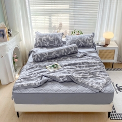 Bộ Chăn Ga Cotton Đũi Hàn Quốc 5 Món Chần Bông (BST 2)