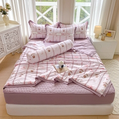 Bộ Chăn Ga Cotton Đũi Hàn Quốc 5 Món Chần Bông (BST 2)