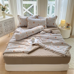 Bộ Chăn Ga Cotton Đũi Hàn Quốc 5 Món Chần Bông (BST 1)