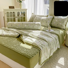 Bộ Chăn Ga Cotton Đũi Hàn Quốc 5 Món Chần Bông (BST 1)