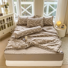 Bộ Chăn Ga Cotton Đũi Hàn Quốc 5 Món Chần Bông (BST 1)