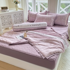 Bộ Chăn Ga Cotton Đũi Hàn Quốc 5 Món Chần Bông (BST 2)