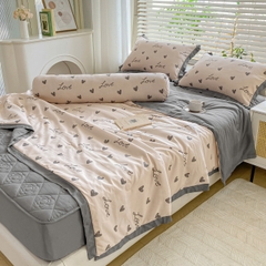 Bộ Chăn Ga Cotton Đũi Hàn Quốc 5 Món Chần Bông (BST 1)