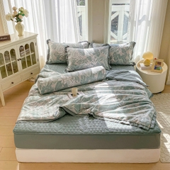 Bộ Chăn Ga Cotton Đũi Hàn Quốc 5 Món Chần Bông (BST 1)