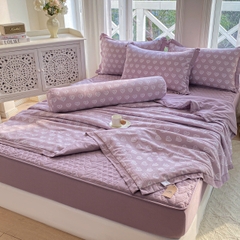 Bộ Chăn Ga Cotton Đũi Hàn Quốc 5 Món Chần Bông (BST 2)