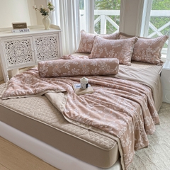 Bộ Chăn Ga Cotton Đũi Hàn Quốc 5 Món Chần Bông (BST 2)