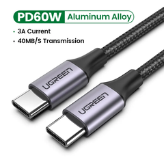 Cáp dữ liệu USB Type-C màu xám, truyền dữ liệu giữa máy tính và điện thoại dài 1.5M Ugreen (50751)