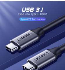 Cáp dữ liệu USB Type-C màu xám, truyền dữ liệu giữa máy tính và điện thoại dài 1.5M Ugreen (50751)