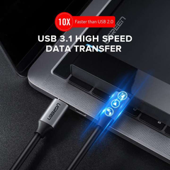 Cáp dữ liệu USB Type-C màu xám, truyền dữ liệu giữa máy tính và điện thoại dài 1.5M Ugreen (50751)
