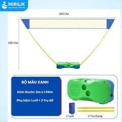 Lưới Cầu Lông Gấp Gọn Có Trụ - Phụ Kiện Cầu Lông 3in1 Chính Hãng Giá Rẻ Dùng Cho Gia Đình Mirilik