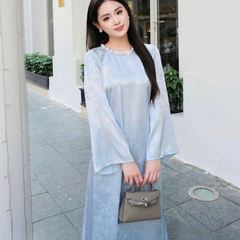 Áo dài Tết 2026 áo dài cách tân dáng suông vải gấm lụa thanh trúc đính kết thủ công cao cấp MIRILIK