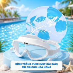 Combo Kính Yuke Lớn - YUKE Trắng Nón Hoa Xanh (Nút Gài sau)