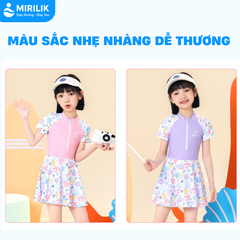 Đầm bơi liền thân bé gái tay ngắn màu tím Pastel váy bơi YUKE họa tiết cầu vồng dễ thương Mirilik