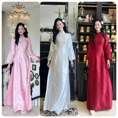 Áo Dài Gấm Cao Cấp Nữ Kèm Quần Lụa Ngọc Trai Thiết Kế Sang Trọng Dáng Dài Quý Phái Tết 2026 Chụp Ảnh
