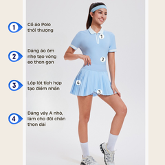 Áo thể thao cổ polo nữ kèm chân váy xếp ly SOLEYA MIRILIK tập gym yoga, chạy bộ, cầu lông pickleball