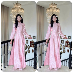 Áo Dài Gấm Cao Cấp Nữ Kèm Quần Lụa Ngọc Trai Thiết Kế Sang Trọng Dáng Dài Quý Phái Tết 2026 Chụp Ảnh