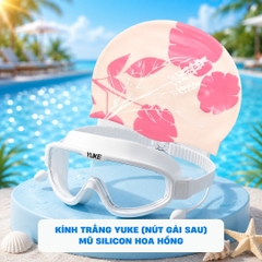 Combo Kính Yuke Lớn -  YUKE Trắng Nón Hoa Hồng(Nút Gài sau)