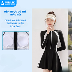 Váy bơi nữ tay dài Bikini liền thân cao cấp chống nắng Đầm bơi màu đen kín đáo YouYou - Yuri Sports