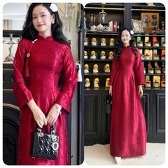 Áo Dài Gấm Cao Cấp Nữ Kèm Quần Lụa Ngọc Trai Thiết Kế Sang Trọng Dáng Dài Quý Phái Tết 2026 Chụp Ảnh