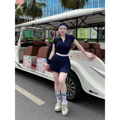 Set Áo thể thao cổ polo nữ VYRA MIRILIK tập gym yoga, chạy bộ, cầu lông, pickleball váy voan xếp ly