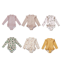 Đồ bơi bé gái tay dài 8-25kg kèm nón - Bộ jumpsuit bơi hoa nhí dễ thương YIBAIDU YURIPROMAX