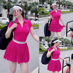 Set Áo thể thao cổ polo nữ VYRA MIRILIK tập gym yoga, chạy bộ, cầu lông, pickleball váy voan xếp ly