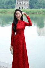 Áo Dài Gấm Bạch Phượng Cao Cấp Nữ Kèm Quần Lụa Ngọc Trai Thiết Kế Sang Trọng Dáng Dài Quý Phái Tết 2026 Chụp Ảnh